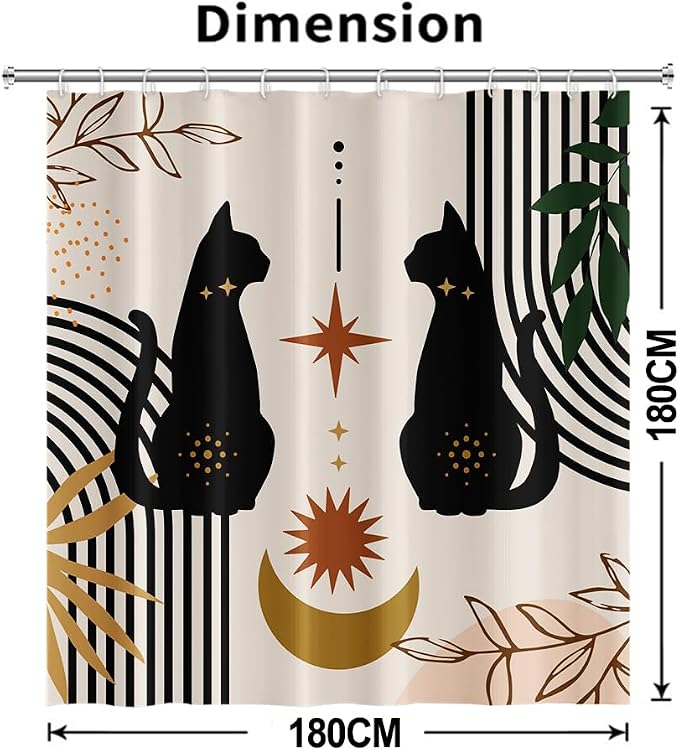 AWERT Boho Mid Century Shower Curtain Cute Cat Shower Curtain for Bathroom with Hooks Minimalist Abstract Fabric 72x72inch