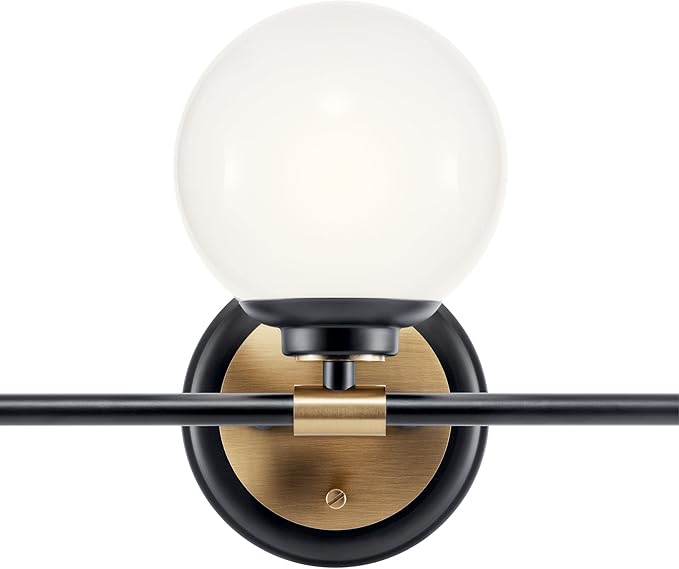 Kichler Benno 3-Light Vanity, Modern Light with Opal Glass in Black and Champagne Bronze, for Bathroom or Powder Room (8.75" x 24.5"), 55172BKCPZ