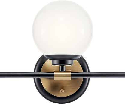 Kichler Benno 3-Light Vanity, Modern Light with Opal Glass in Black and Champagne Bronze, for Bathroom or Powder Room (8.75" x 24.5"), 55172BKCPZ