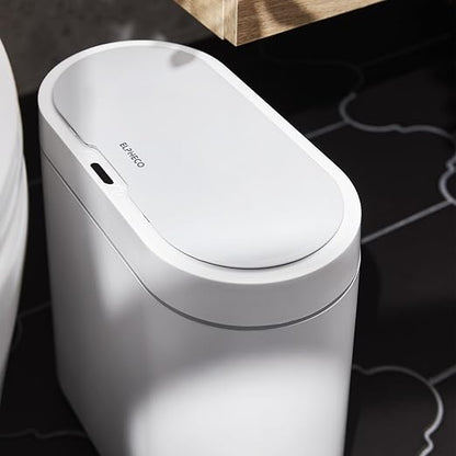 ELPHECO Bathroom Motion Sensor Trash can 2.5 Gallon Automatic Garbage Can, 9.5L Slim Plastic Smart Trash Bin with Lid Bathroom Decor, Sensor Garbage can for Bedroom, Kitchen, Office, White