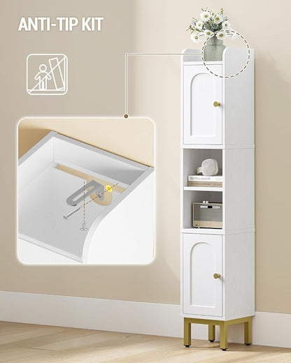 Hzuaneri Slim Bathroom Storage Cabinet, Narrow Bathroom Organizers,2 Doors | Narrow Bathroom Storage with 4 Adjustable Feet, Laundry Room Organization for Small Space,Kitchen, White BC22413G