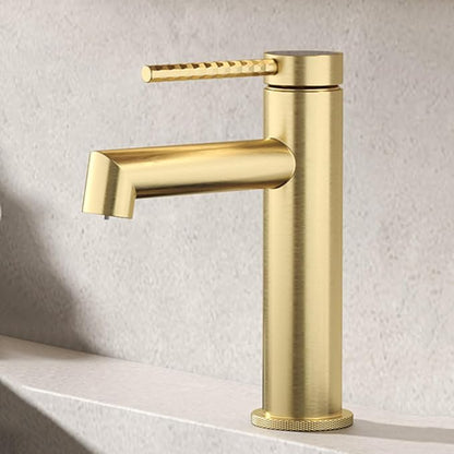BiaoTeng Brushed Gold Bathroom Faucets Single Handle 2 Function Hot and Cold Brass Faucet for Bathroom Sink One Hole
