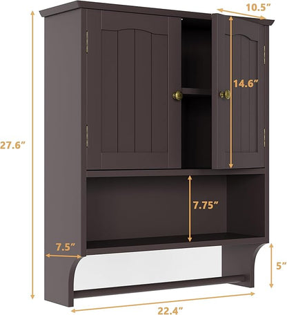 Bathroom Cabinet, Bathroom Wall Cabinet with 2 Doors and Adjustable Shelf, Wooden Medicine Cabinets Wall Mount, Over The Toilet Storage