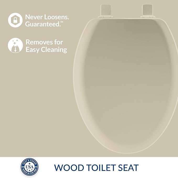 Mayfair Cameron Bone Toilet Seat, Non Slip Heavy Duty Wood, Easy Clean, Made in USA, Elongated
