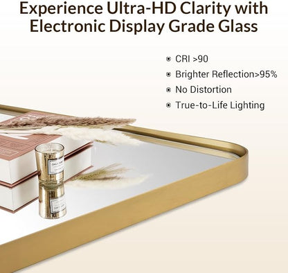 Gold Bathroom Mirrors for Over Sink, 28x36 Inch Brushed Brass Wall Mirror, Rectangular Metal Framed Vanity Mirror -Modern Clean Design with Superior Stainless Steel Frame