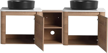 Malwee 60" Floating Bathroom Vanity with Sink, 60 Inch Wall Mounted Bathroom Cabinet Combo, Modern Double Sink Bath Storage Vanity Set, with 2 Soft Close Doors and Ceramic Vessel Basin Top(60-CC