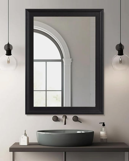 Black Wood Wall Mirror for Bathroom,Rectangle Large 30 x 40 inch Mirrors | Vanity Hanging Mirror with Wooden Frame for Living Room,Bedroom,Entryway