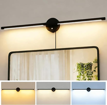 31inch Plug in Bathroom Vanity Light, 6000K Black Wireless Vanity Lights with Remote Control, Black Bar Mirror Light for Bathroom Mirror
