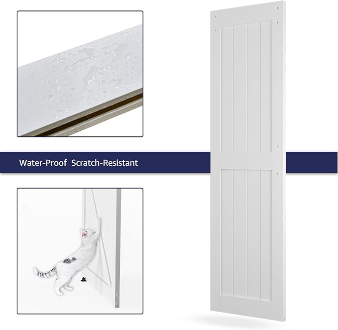 24in x 84in MDF Sliding Barn Door with 4ft Barn Door Hardware Kit & Handle | Pre-Drilled Holes Easy Assembly -Solid Barn Door Slab Covered with Water-Proof PVC Surface, White, H-Frame