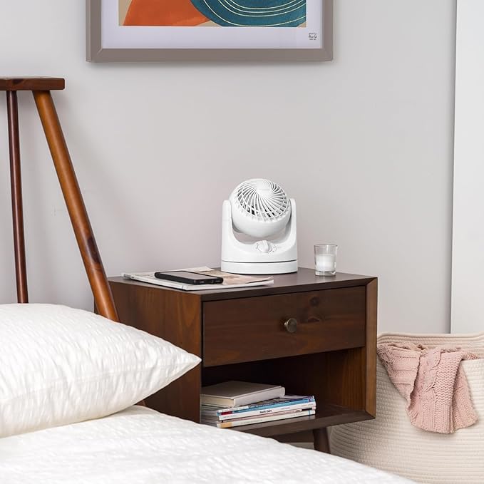 IRIS USA WOOZOO Desk Fan, Oscillating Table Air Circulator, 3 Speeds, 32ft Max Air Distance, 112° Adjustable Tilt, 27.5db Quiet Motor, Small Fan for Bedroom, Office, Dorm, White