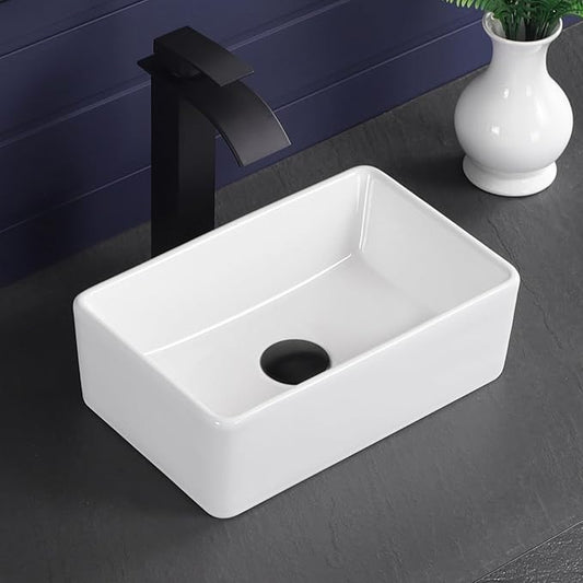 Vessel Sink 15"x9" Rectangular Bathroom Sink Modern White Porcelain Ceramic Above Counter Drop-in Vanity Sink for Bathrooms Art Basin