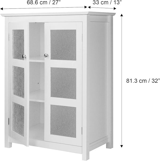 Elegant Home Fashions Connor Floor Cabinet with 2 Glass Doors | Adjustable Shelf