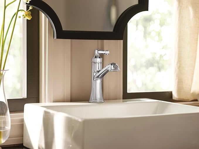 Moen Dartmoor Chrome Single Handle Bathroom Sink Faucet with Optional Deckplate, 6803