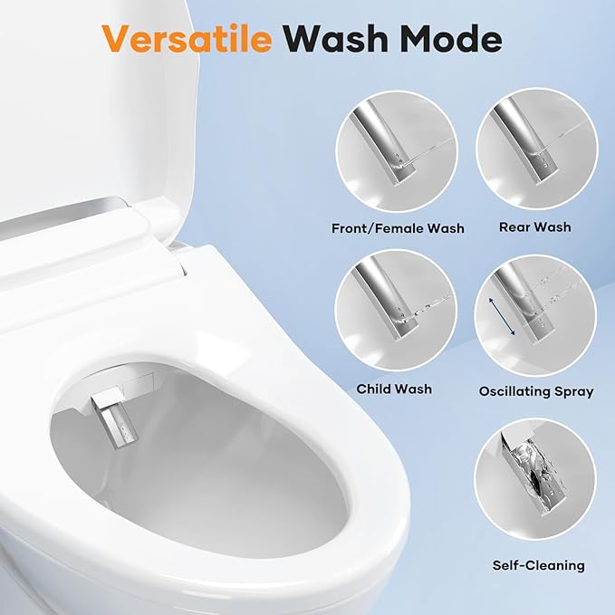 Toilet Bidet Seat, Elongated Toilet Seat Slow Close, Electric Heated Toilet Seat With Instant Warm Water & Dryer, Feminine & Front Rear Wash & Self-Clean Nozzle, Night Light, Air Deodorizer