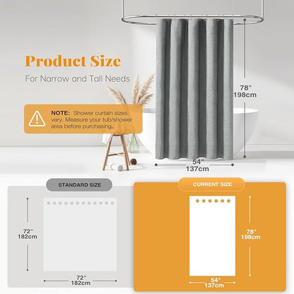 BTTN Stall Fabric Shower Curtain, 54x78 Inch Long Linen Textured Heavy Duty Small Cloth Shower Curtain Set with 10 Plastic Hooks, Narrow Hotel Spa Luxury Weighted Bath Curtains for Bathroom, Gray/Grey