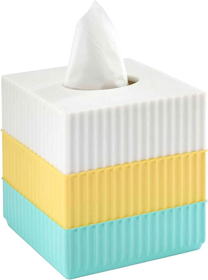 IZOD - Tissue Box Cover, Resin Countertop Bathroom Accessories, Dorm Room Essentials, Striped Bathroom Decor (Clubhouse Collection, Aqua)