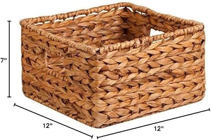 Honey-Can-Do Banana Leaf Storage Baskets, Water Hyacinth Woven Basket, Decorative Baskets-Shelves, Basket-Gifts, Closet, Pantry & Home Organization, Set of 3, Multi-Size, 9" Lx9" Wx6" H (Pack of 3)