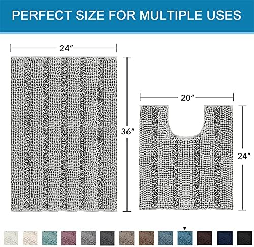 H.VERSAILTEX Bathroom Rugs Bath Rug Set 2 Piece Bathroom Contour Rug Toilet Mat Sets Non Slip Contour Bath Rug Ultra Thick Water Absorbent Striped Bath Mats Washable(36" x 24" Plus 20" x 24" U, Dove)