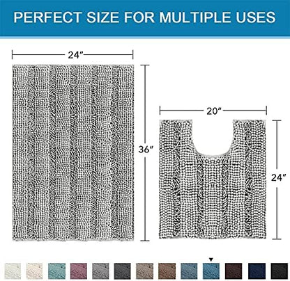 H.VERSAILTEX Bathroom Rugs Bath Rug Set 2 Piece Bathroom Contour Rug Toilet Mat Sets Non Slip Contour Bath Rug Ultra Thick Water Absorbent Striped Bath Mats Washable(36" x 24" Plus 20" x 24" U, Dove)