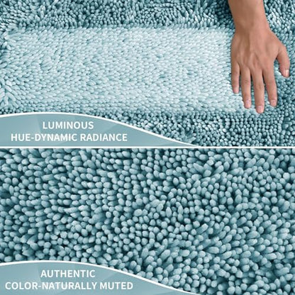 Yimobra Long Bathroom Rugs Runner 55x24 Inch, Extra Thick Soft Absorbent Chenille Bath Mat, Non Slip Machine Washable, Quick Dry Bath Rugs for Bathroom Floor, Tub and Shower, Greyish Blue