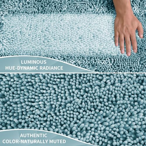Yimobra Long Bathroom Rug Non Slip 44x24 Inch, Extra Thick Soft Absorbent Chenille Bath Mat, Machine Washable Bath Rugs for Bathroom Floor, Tub and Shower, Home Decor Accessories, Greyish Blue