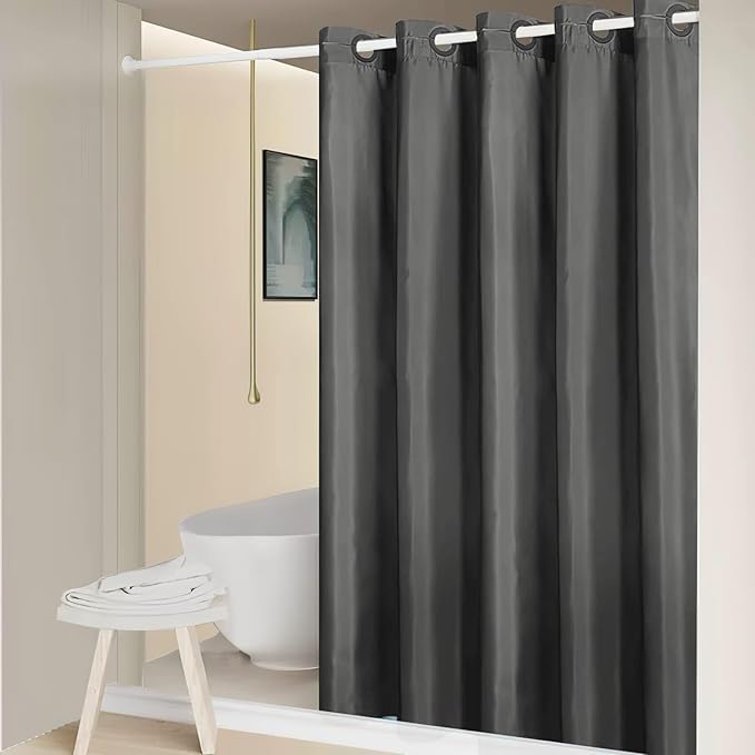 Furlinic No Hook Stall Shower Curtain or Liner,48" Wide Small Narrow Polyester Fabric Bathroom Curtains with 6 Split Plastic Grommets,Waterproof & Machine Washable,Dark Grey,48x72 Inch