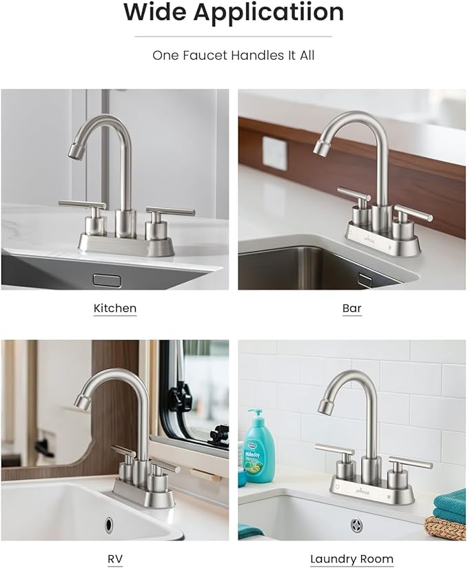 APPASO Bar Sink Faucet 4 Inch Centerset, 2 Hole Brushed Nickel with Dual Handles, 2 Handle Bathroom Faucet Small, Stainless Steel for Wet Bar Bathroom Utility Laundry Room Sink 2-Hole or 3 Holes