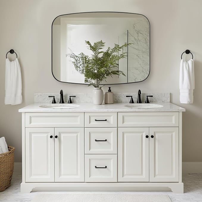 Oval Mirrors for Bathroom, 30x48’’ Black Oval Mirror for Bathroom, Oblong Mirrors with Black Metal Frame Pill Shaped Mirror Wall Mounted Horizontal or Vertical