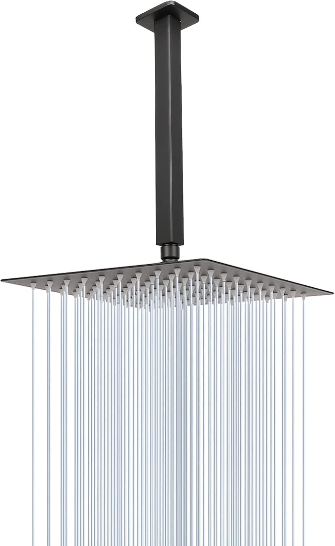 NearMoon Rain Shower Head With Shower Arm, Ceiling Mount Square Shower, Stainless Steel Ceiling Rainfall Showerhead- Waterfall Full Body Coverage (8 Inch, Matte Black)