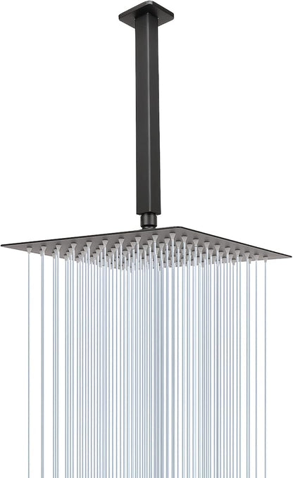 NearMoon Rain Shower Head With Shower Arm, Ceiling Mount Square Shower, Stainless Steel Ceiling Rainfall Showerhead- Waterfall Full Body Coverage (8 Inch, Matte Black)