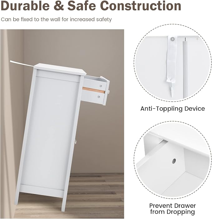 Giantex Bathroom Storage Cabinet with Drawer - Floor Cabinet with Doors, Adjustable Shelf, Storage Organizer for Entryway, Laundry Room, Kitchen, Living Room, Freestanding Cupboard (White)