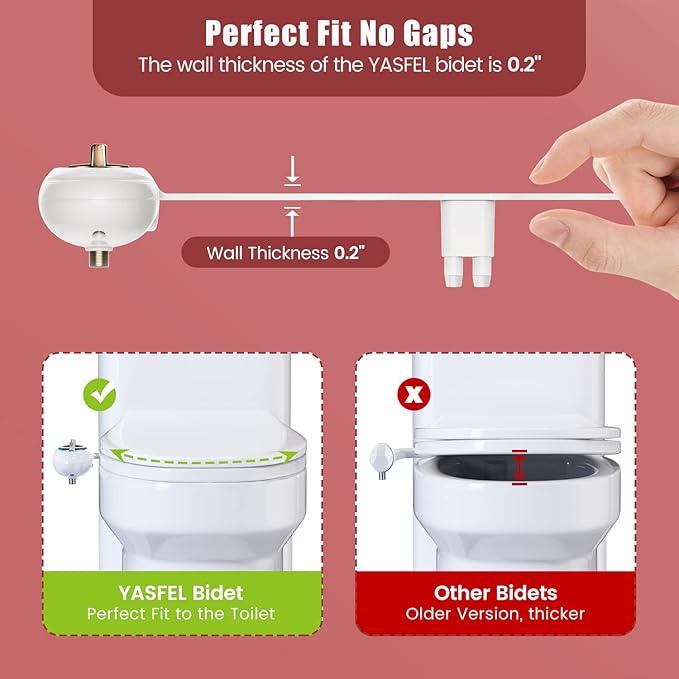 YASFEL Bidet Attachment for Toilet - Self-Cleaning Bidet with Pressure Controls, Non-Electric Cold with Dual Nozzles for Frontal/Rear Wash (Rose Gold)