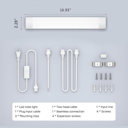 Under Cabinet Lighting 1.4FT LED Light Bar 5000K | 16W 1800LM Linkable Plug in Ceiling Light for Room Office Garage Shop Bathroom Workbench, IP66 Waterproof