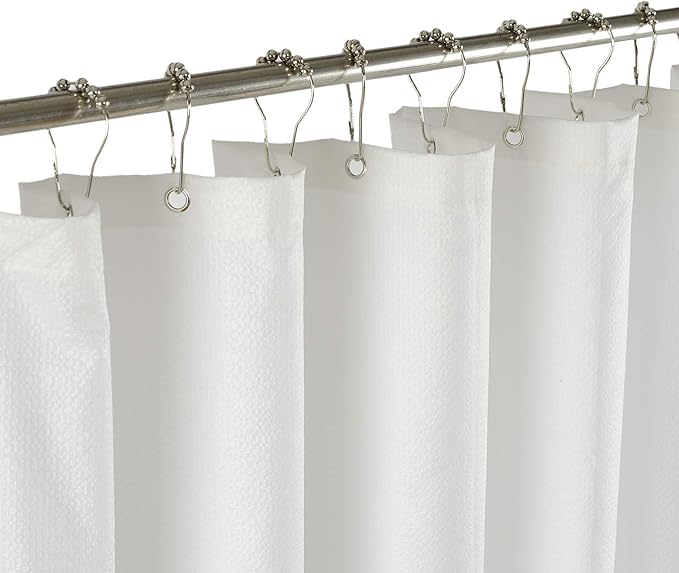 Embossed Microfiber Shower Curtain Liner 70 x 72 inches, White | Machine Washable, Bottom Magnets, Water Repellent, 70x72 Soft Fabric Shower Curtain for Bathroom