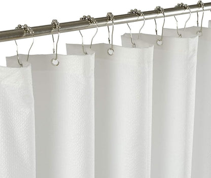Embossed Microfiber Shower Curtain Liner 70 x 72 inches, White | Machine Washable, Bottom Magnets, Water Repellent, 70x72 Soft Fabric Shower Curtain for Bathroom
