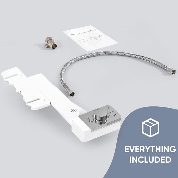 Upgrade Bidet Attachment for Toilet Seat, Adjustable Angle Dual Nozzle, Self-Cleaning, Non-Electric Bidet Attachment for Rear & Feminine Wash, Controllable Fresh Cold Water Pressure