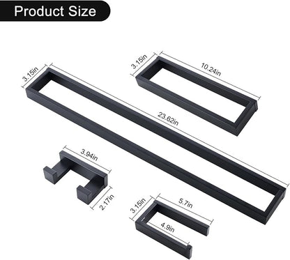 Black Towel Bar Set, 4-Pieces Bathroom Hardware Set Modern Bathroom Towel Holder Set SUS304 Stainless Steel Wall Mounted Towel Rack Set,23.6 Inch
