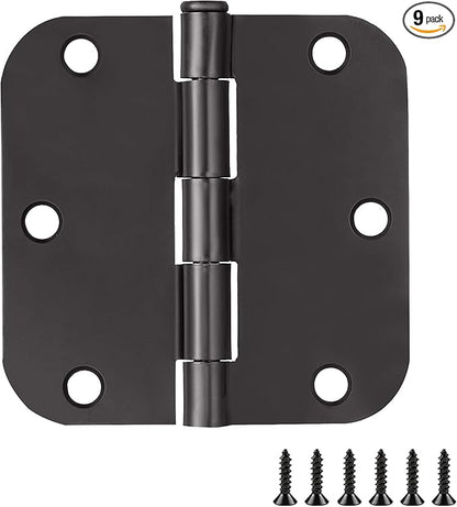 Design House Door Hinge, 3.5 in x 3.5 in, 5/8 in Radius, Interior, Rounded Steel, Removable Pin, Pre-Lubricated, Easy to Install, Matte Black Finish, 9 Pack, 191148