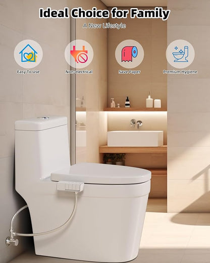 Hibbent 2 Pack Bidet Attachment for Toilet, Non-Electric Dual Nozzle for Frontal & Rear Wash, Adjustable Water Pressure Control, Fresh Water Bidet Toilet Seat, Self Cleaning Water Sprayer, Chrome
