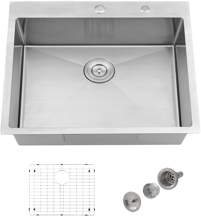 Drop In Kitchen Bar Sink, 23x18x10 Stainless Steel Small Sink | Small Drop In Sink, Topmount Outdoor RV Sink 16 Gauge Single Bowl Sink with Drain Strainer