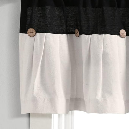 Lush Decor Linen Button Farmhouse Valance Curtians 52"W x 18"L Black & White - Linen Valances For Windows - Kitchen Curtains Valances
