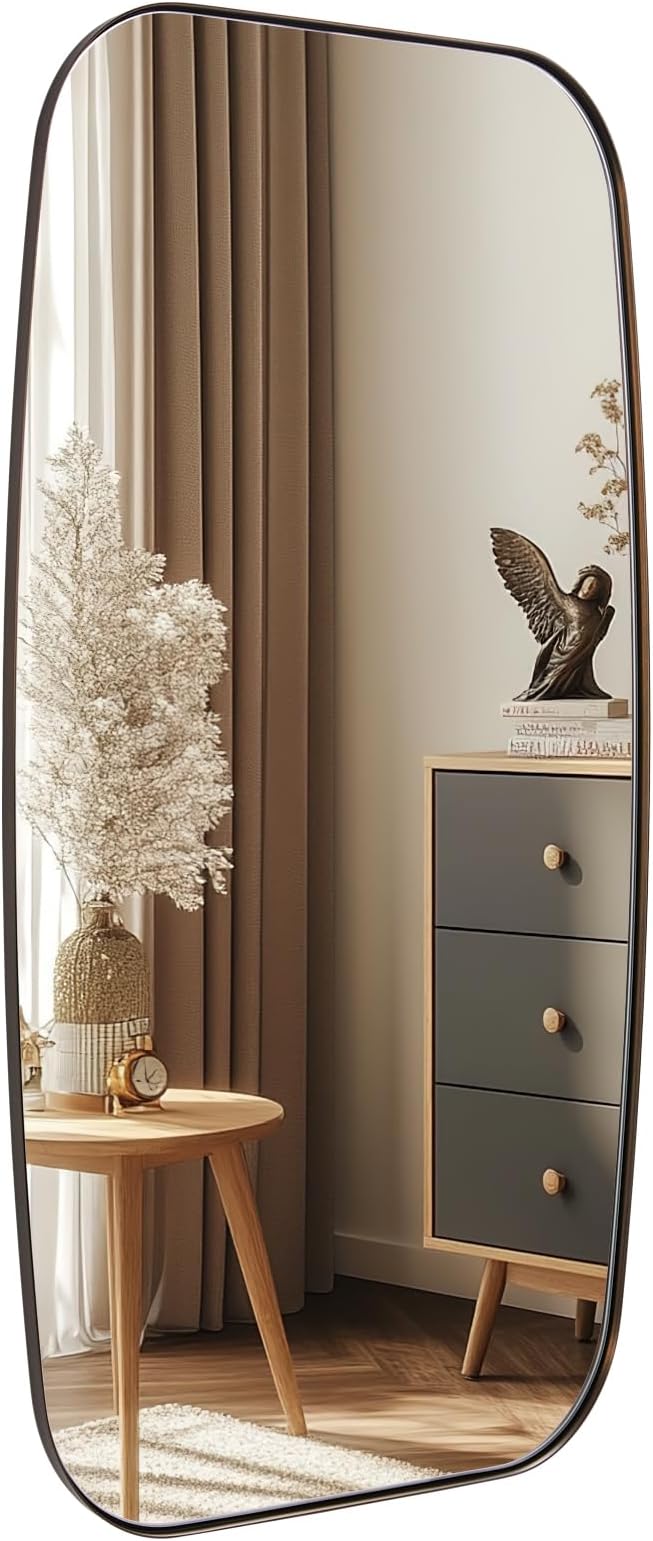 Brushed Bronze Bathroom Mirror, 24x48 Oblong Mirror with Stainless Steel Metal Frame, Oval Vanity Mirror for Over Sink, Modern Anti Rust Wall Mounted