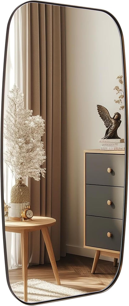 Brushed Bronze Bathroom Mirror, 24x48 Oblong Mirror with Stainless Steel Metal Frame, Oval Vanity Mirror for Over Sink, Modern Anti Rust Wall Mounted