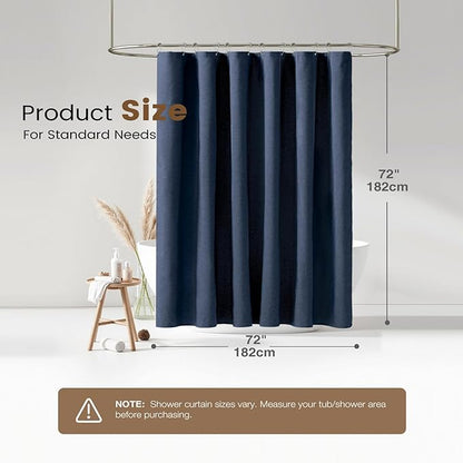 BTTN 3 in 1 Shower Curtain Set, Navy Blue Linen Textured Fabric Shower Curtain and Clear Liner Set with Plastic Hook, Modern Hotel Luxury Weighted Waterproof Shower Curtain for Bathroom, Blue, 72x72