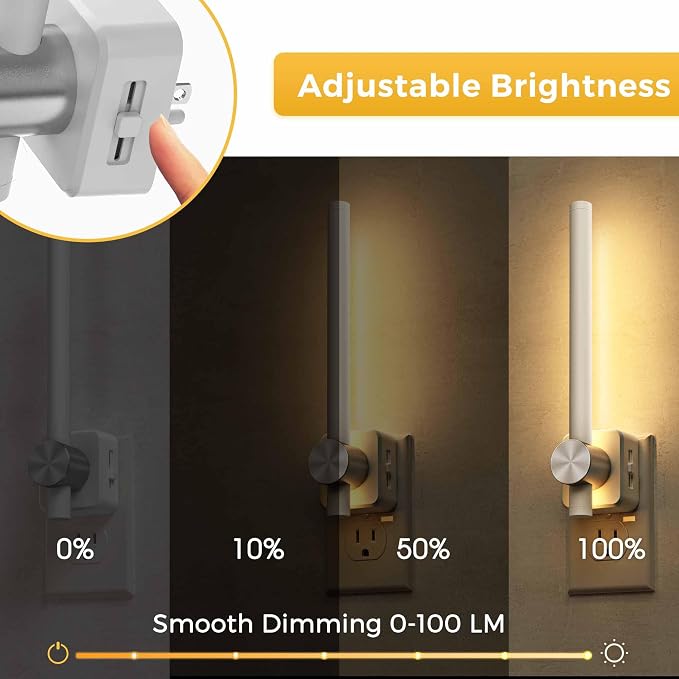L LOHAS LED Night Light, Night Lights Plug into Wall, Bathroom Night Light | 0-200LM, Dusk to Dawn Sensor 2W Dimmable Nightlights, Soft White 3000K, Modern Nightlight for Adults Mirror Restroom, 1 Pack