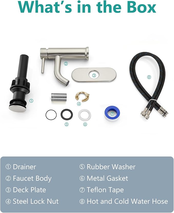 Aolemi Bathroom Faucet Single Hole,Single Handle Bathroom Sink Faucet with Supply Lines,with Pop Up Drain Assembly and Deck Plate,Brushed Nickel