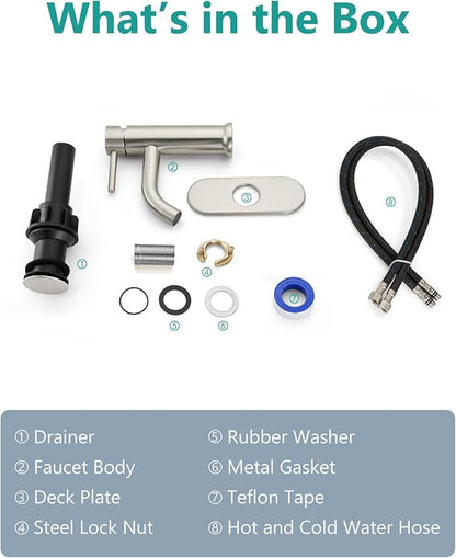 Aolemi Bathroom Faucet Single Hole,Single Handle Bathroom Sink Faucet with Supply Lines,with Pop Up Drain Assembly and Deck Plate,Brushed Nickel