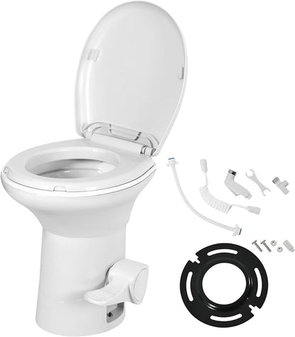 YITAMOTOR RV Toilet with Enamel Bowl, Plastic Toilet Body, Pedal Flush, Gravity Flush Toilet High Profile with Hand Sprayer and Flange for Motorhome Caravan Car Travel | Plastic Toilet Body, Pedal Flush, Gravity Flush Toilet High Profile with Hand Spra...
