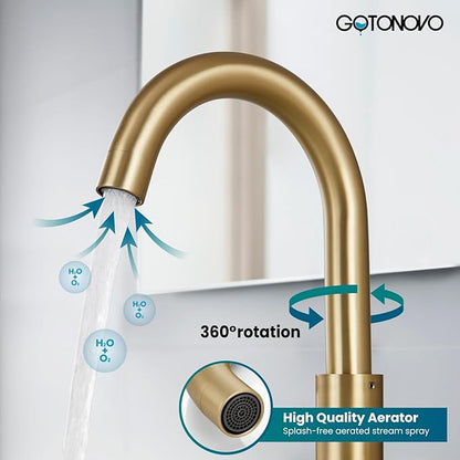 gotonovo 3 Hole Bathroom Faucet 8 inch Widespread Sink Vanity Faucet for Bathroom Sink 2 Cross Handle Deck Mount Basin with Pop Up Drain 360° Swivel Spout Brushed Gold
