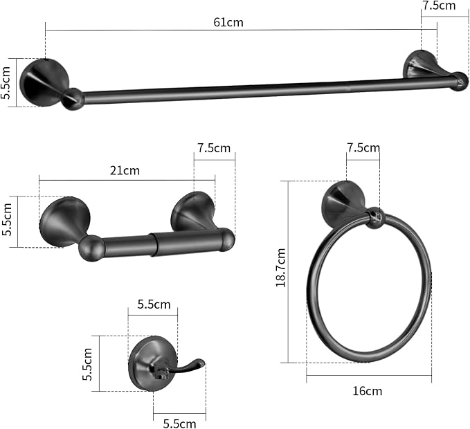 8 Pieces Bathroom Hardware Set Brushed Nickel Adjustable Expandable Towel Bars Towel Ring Wall Mount Toilet Paper Holder Towel Hooks Towel Racks Hand Towel Holder (8 Pcs Black)